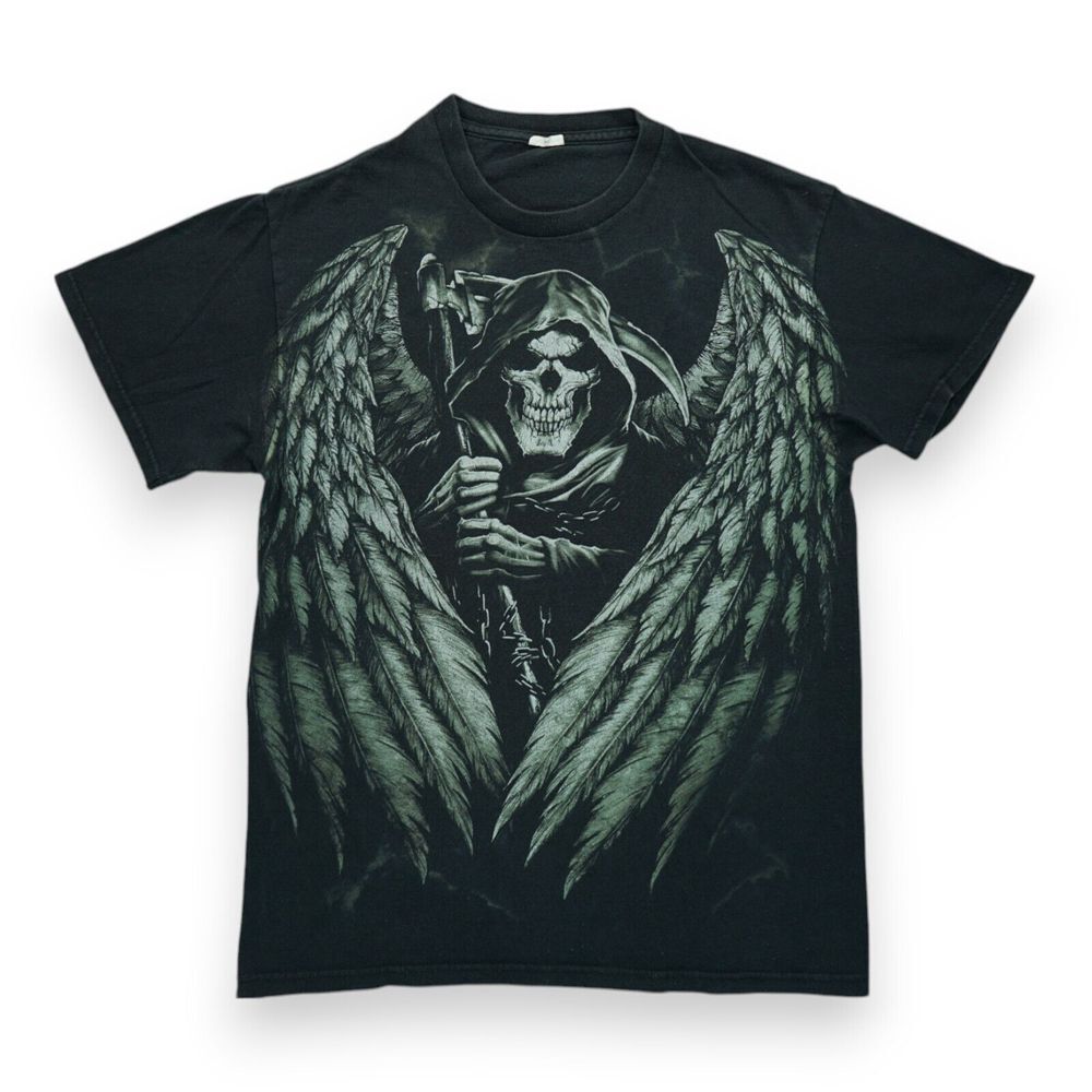 Vintage Delta Skull Skeleton Wings Black Small T-Shirt Short Sleeve‎